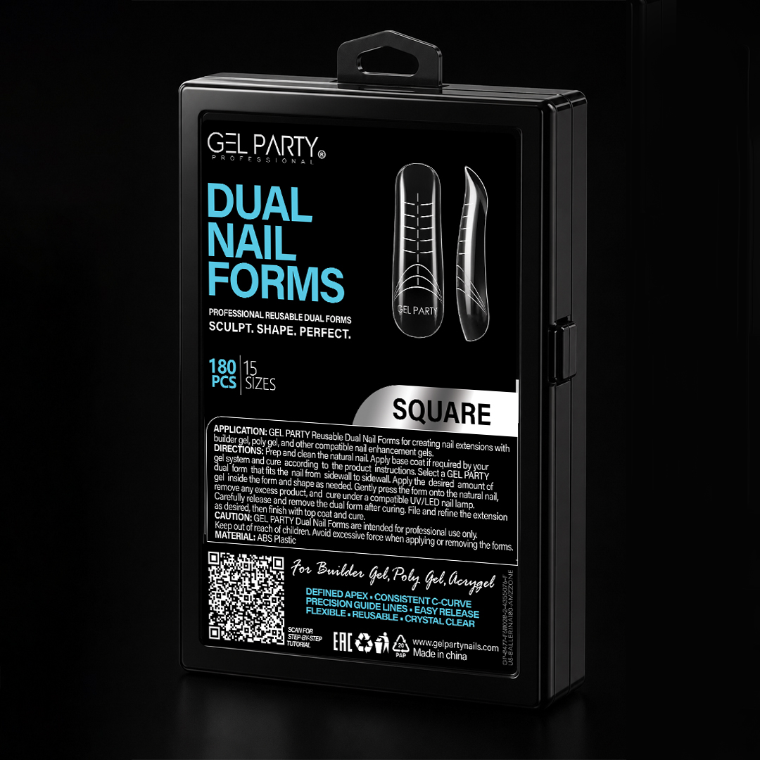 GEL PARTY Square Dual Nail Forms – Professional Reusable Nail Extension Forms, 180 PCS / 15 Sizes
